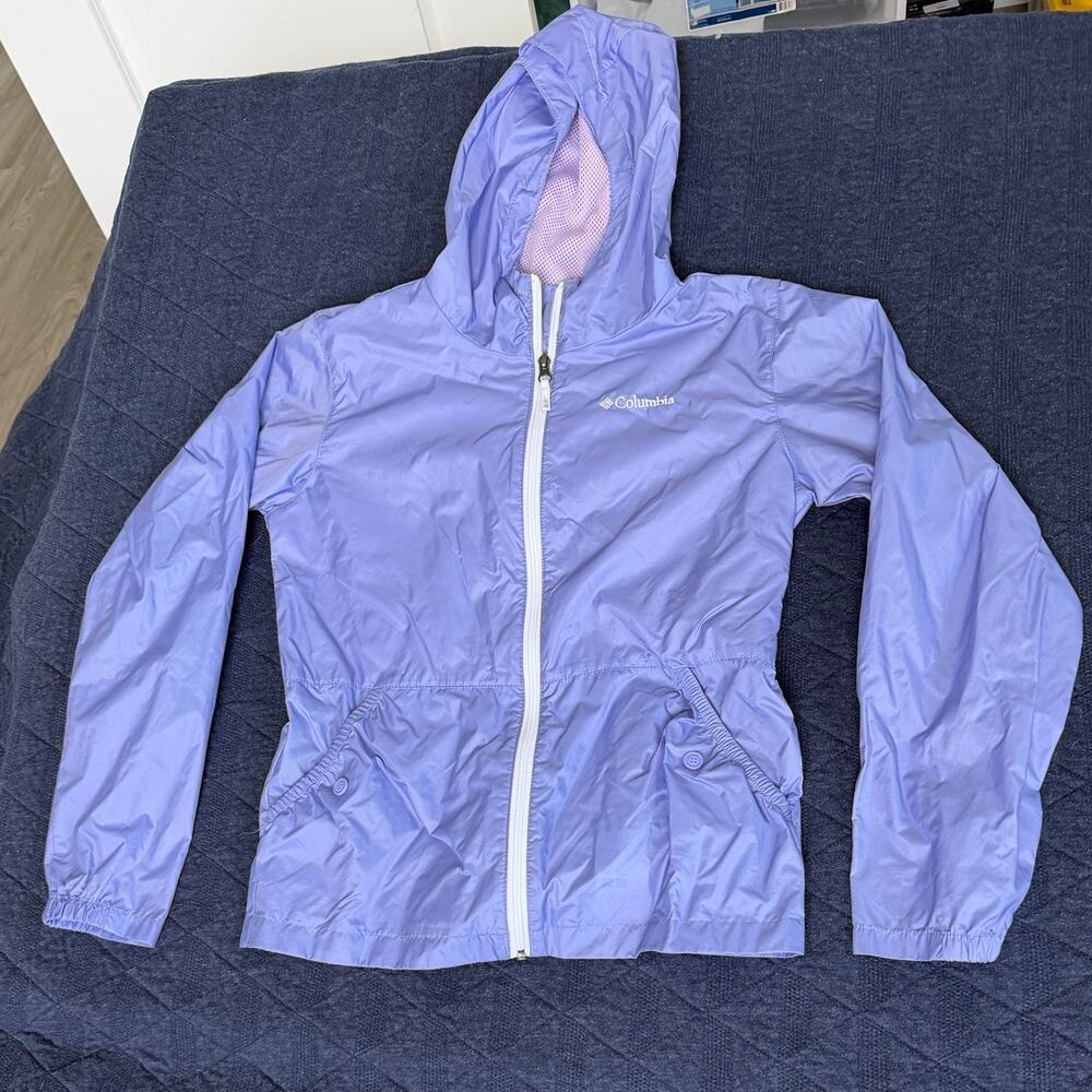 Columbia Girls Purple Hooded Nylon Windbreaker Jacket L 14/16 XG0086